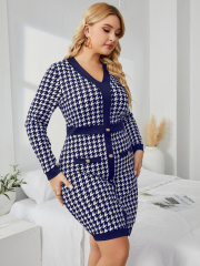 OMONSIM Wholesale Plus Size Dresses Long Sleeve V-neck Elengant Fashion GoingOut Dress