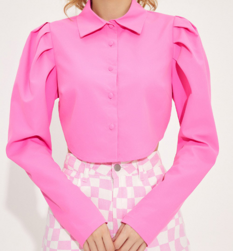 OMONSIM Wholesale pink early autumn new high-end puff sleeve shirt women's all-match thin and niche tops
