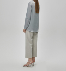 OMONSIM Wholesale elegant temperament wind drape gray shirt women's design niche loose retro long-sleeved top