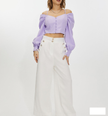 OMONSIM Wholesale Summer New Purple One-Shoulder Tube Top Sling Puff Sleeve Short Top