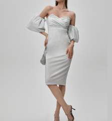 OMONSIM Wholesale gray one-shoulder dress women's new tight-fitting slimming backless high-end bag hip skirt
