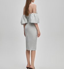 OMONSIM Wholesale gray one-shoulder dress women's new tight-fitting slimming backless high-end bag hip skirt
