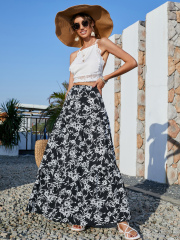 OMONSIM Wholesale Summer New Casual Loose Printed High Waist Long Skirt For Women