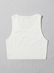 OMONSIM Wholesale White Sleeveless Tank Tops Lady Slim Sexy Knitted Crop Tops For Women Summer