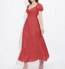 OMONSIM Wholesale Puff Sleeve Dress Women's Summer New High Waist Thin Temperament Backless Long Skirt