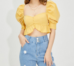 OMONSIM Wholesale summer new temperament sweet and age-reducing short cropped navel puff sleeve shirt top women