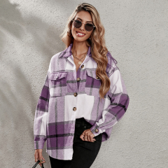 OMONSIM Wholesale Women Blouses Plaid Flap Pocket Drop Shoulder Blouse Long Sleeve Casual Shirts Button Shirts Top