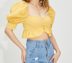 OMONSIM Wholesale summer new temperament sweet and age-reducing short cropped navel puff sleeve shirt top women