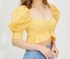 OMONSIM Wholesale summer new temperament sweet and age-reducing short cropped navel puff sleeve shirt top women