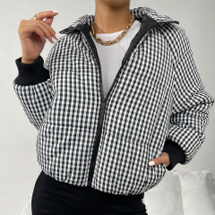 OMONSIM Wholesale Women Winter Coats Plaid Long Sleeve Zipper Jacket Overcoat Casual Winter Outdoor Streetwear