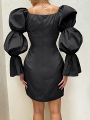 OMONSIM Wholesale Slim Sexy Blue Lantern Long Sleeve Women Party Formal Dress