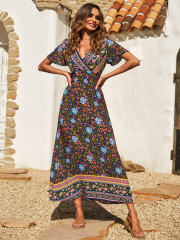 OMONSIM Wholesale Summer New Loose High Waist Mulit Color Bohemian Maxi Dresses