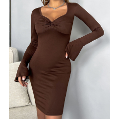 OMONSIM Wholesale Fashion Women Long Sleeve Dress Sexy V-neck Slim Party Dress