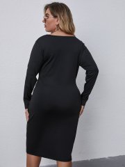 OMONSIM Wholesale Plus Size Black Lace Abdominal Translucency Sexy Dress For Women
