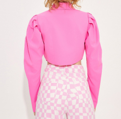 OMONSIM Wholesale pink early autumn new high-end puff sleeve shirt women's all-match thin and niche tops