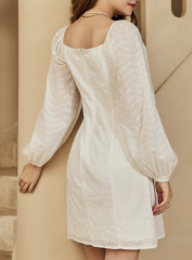 OMONSIM Wholesale Classic Summer New Square Neck White Dress Sweet Little Fragrant Waist Skirt