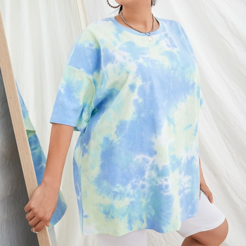 OMONSIM Wholesale Oversized T-shirts Women Tit-dye Short Sleeve Plus Size Tops Fashion All-match Ladies Clothing