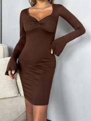 OMONSIM Wholesale Fashion Women Long Sleeve Dress Sexy V-neck Slim Party Dress