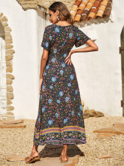 OMONSIM Wholesale Summer New Loose High Waist Mulit Color Bohemian Maxi Dresses