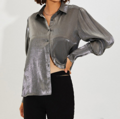 OMONSIM Wholesale spring and summer new light familiar western style shirts slim fit temperament all-match light transparent long-sleeved tops