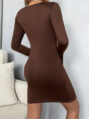 OMONSIM Wholesale Fashion Women Long Sleeve Dress Sexy V-neck Slim Party Dress