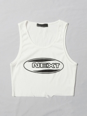 OMONSIM Wholesale White Sleeveless Tank Tops Lady Slim Sexy Knitted Crop Tops For Women Summer