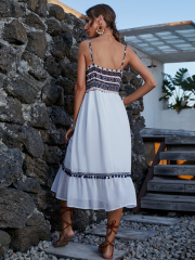 OMONSIM Wholesale Holiday Style High Waist Off Shoulder Sleeveless Suspender Women Dresses