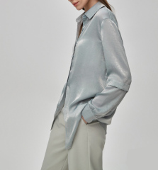 OMONSIM Wholesale elegant temperament wind drape gray shirt women's design niche loose retro long-sleeved top