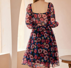 OMONSIM Wholesale Spring New Retro Square Collar Floral Dress