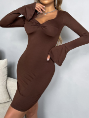 OMONSIM Wholesale Fashion Women Long Sleeve Dress Sexy V-neck Slim Party Dress