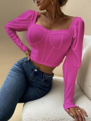 OMONSIM Wholesale White Black Women Work Shirts Square Neck Long Sleeve Tube Top Elegant Fashion Autumn Clothing Tops