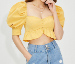 OMONSIM Wholesale summer new temperament sweet and age-reducing short cropped navel puff sleeve shirt top women