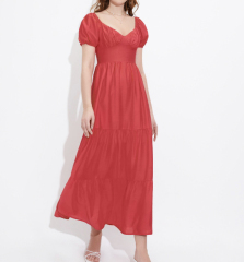 OMONSIM Wholesale Puff Sleeve Dress Women's Summer New High Waist Thin Temperament Backless Long Skirt