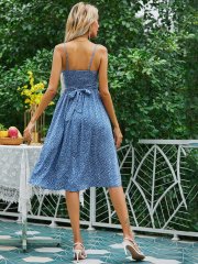 OMONSIM Wholesale Front Breasted Off Shoulder Broken Flower Suspender Women Dresses