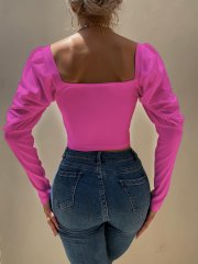 OMONSIM Wholesale White Black Women Work Shirts Square Neck Long Sleeve Tube Top Elegant Fashion Autumn Clothing Tops