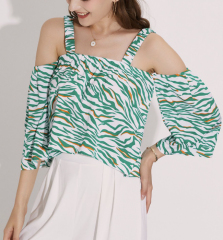 OMONSIM Wholesale small fresh floral off-the-shoulder suspender shirt women's summer design niche one-shoulder top