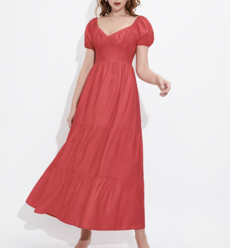 OMONSIM Wholesale Puff Sleeve Dress Women's Summer New High Waist Thin Temperament Backless Long Skirt