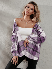 OMONSIM Wholesale Women Blouses Plaid Flap Pocket Drop Shoulder Blouse Long Sleeve Casual Shirts Button Shirts Top