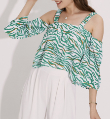 OMONSIM Wholesale small fresh floral off-the-shoulder suspender shirt women's summer design niche one-shoulder top