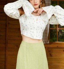 OMONSIM Wholesale Puff Sleeve Floral Shirt Women's Design Sensation Niche Chic Tube Top Short Top Women