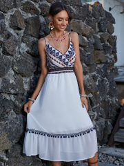 OMONSIM Wholesale Holiday Style High Waist Off Shoulder Sleeveless Suspender Women Dresses