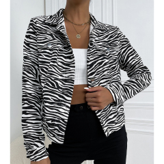 OMONSIM Wholesale Women Jackets Winter Zebra Striped Jacket New Single Breasted Turn-down Collar Fashion Streetwear