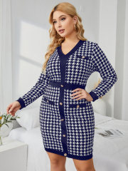 OMONSIM Wholesale Plus Size Dresses Long Sleeve V-neck Elengant Fashion GoingOut Dress