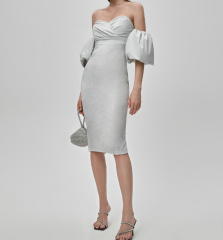 OMONSIM Wholesale gray one-shoulder dress women's new tight-fitting slimming backless high-end bag hip skirt