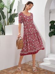OMONSIM Whosale Tropical Print Tunic Holiday Bohemian Dress For Women