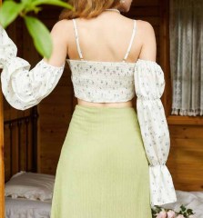 OMONSIM Wholesale Puff Sleeve Floral Shirt Women's Design Sensation Niche Chic Tube Top Short Top Women