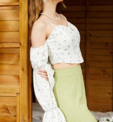 OMONSIM Wholesale Puff Sleeve Floral Shirt Women's Design Sensation Niche Chic Tube Top Short Top Women