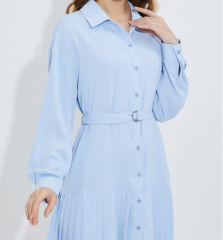 OMONSIM Wholesale autumn long sleeve temperament lapel dress pinch waist pleated skirt women