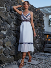 OMONSIM Wholesale Holiday Style High Waist Off Shoulder Sleeveless Suspender Women Dresses