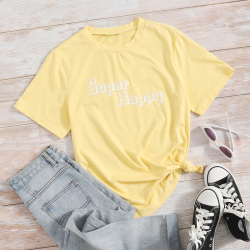 OMONSIM Wholesale Letter Graphic Round Neck T-shirts Short Sleeves Loose Tops